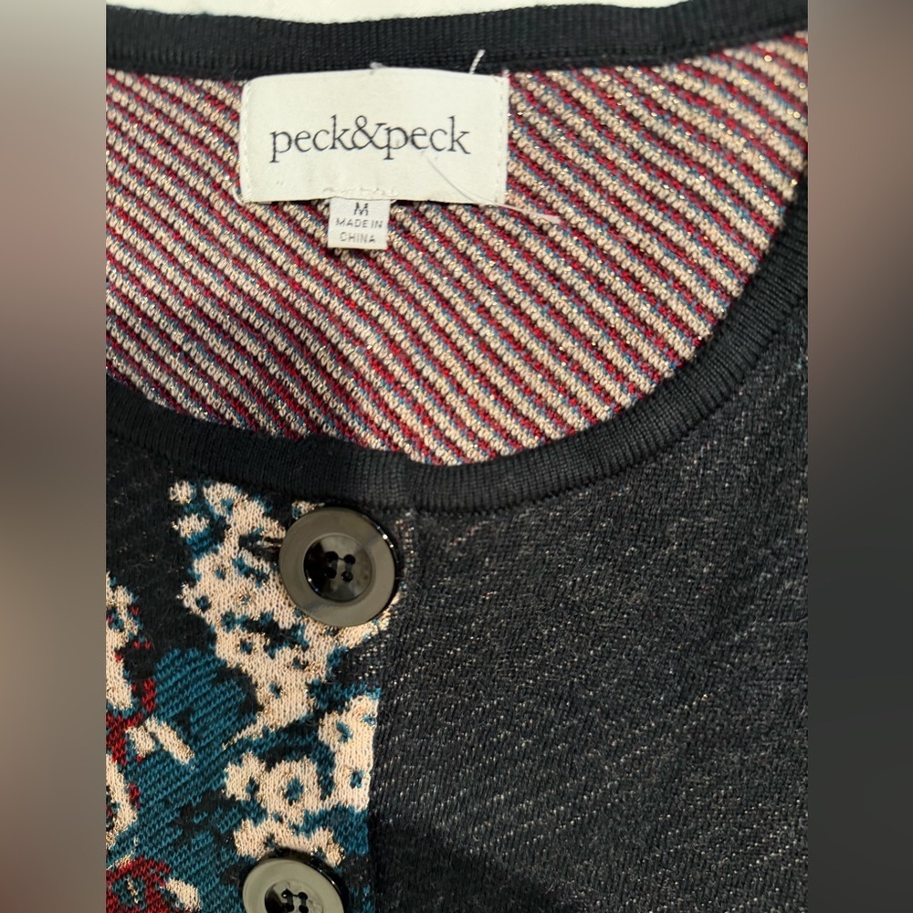 Peck & Peck Black Cardigan with Floral Pattern - Picture 3 of 10